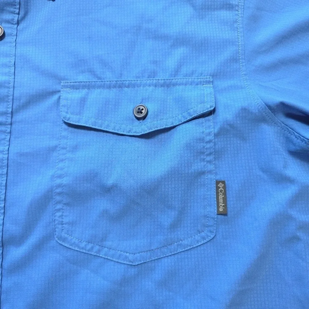 Columbia Omni Wick Men's Fishing Shirt Large Blue Short Sleeve Vented Pockets
